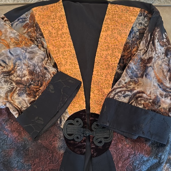 Vintage Spencer Alexis Asian Inspired Black Multi Velvet Burnout Kimono Size XL - Picture 6 of 9